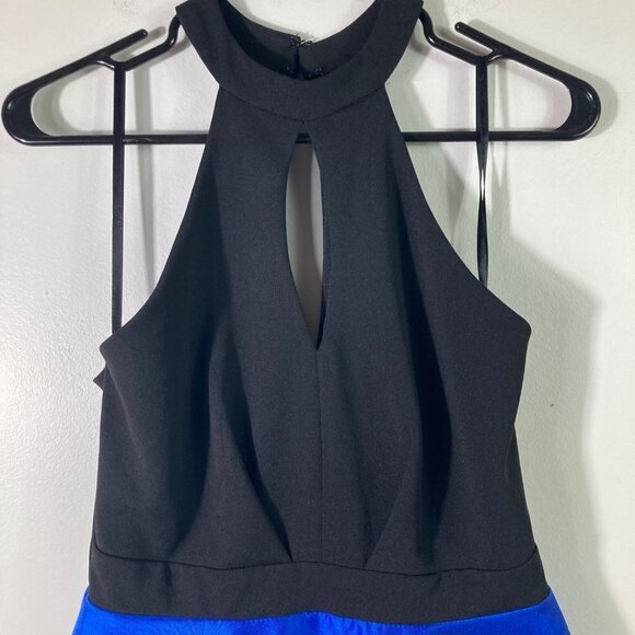 Womens Jrs Jodi Kristopher Fit Flare Halter‎ Dress Black Royal Blue 7 NWT - Picture 2 of 8